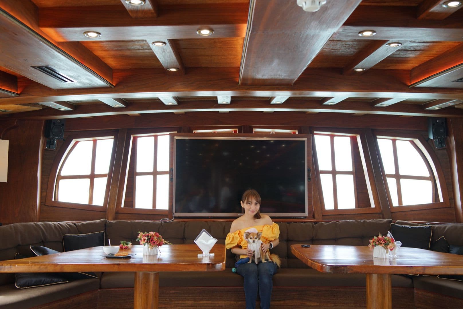 The deck of the Royal Albatross during the dog-friendly sunset cruise