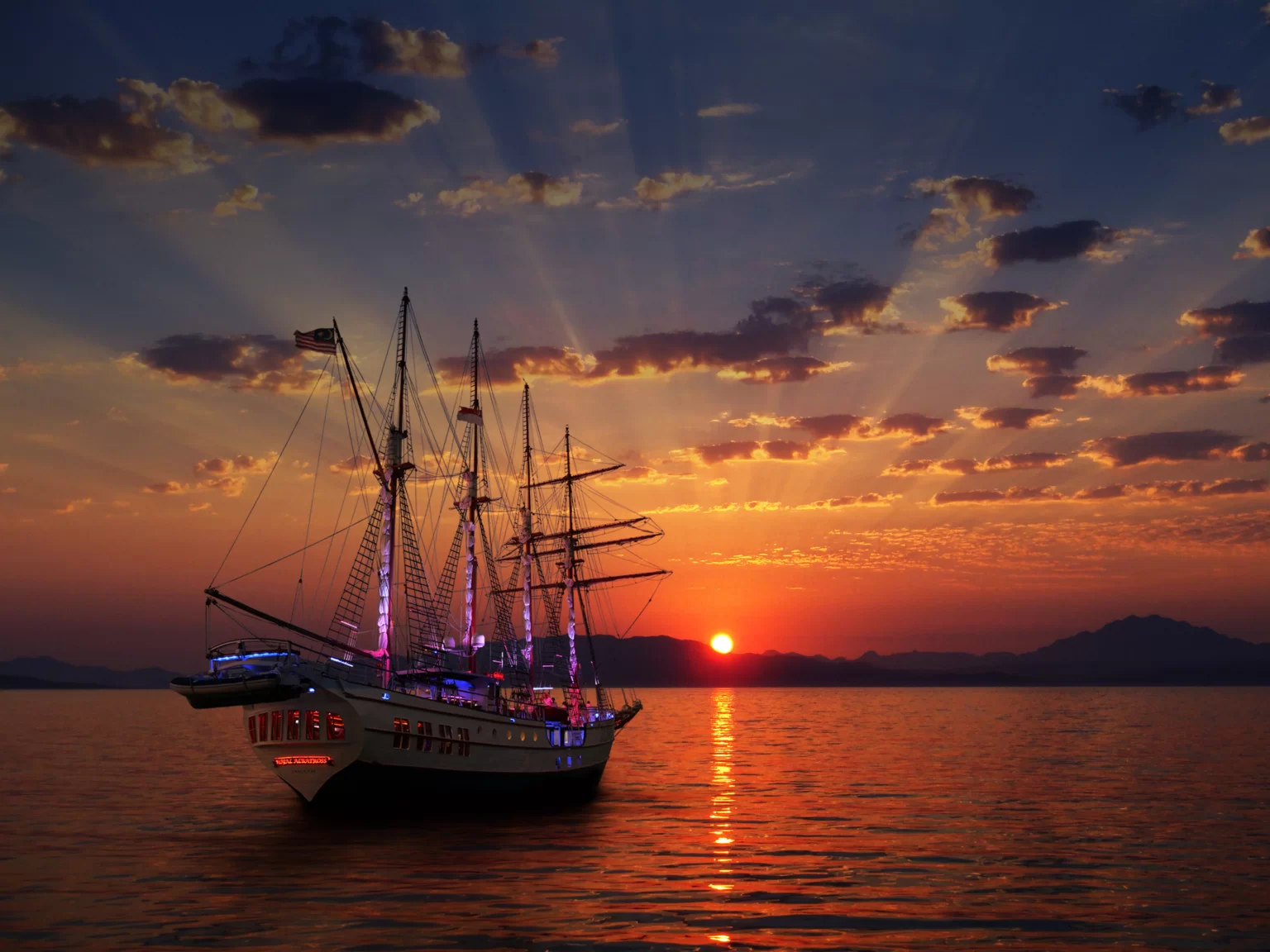 The Royal Albatross, a four-masted tall ship, berthed at Resorts World Sentosa